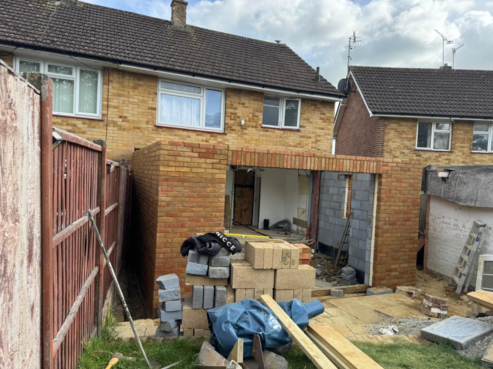 Two-storey extension freshly bricked